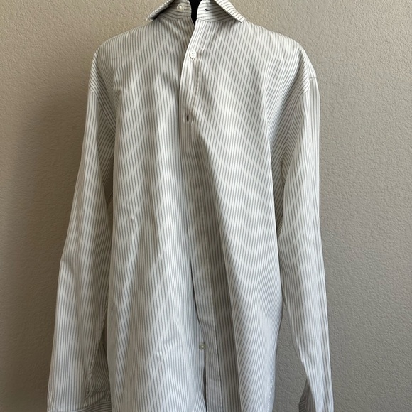 Hugo Boss 36 Fitted Shirt Long Sleeve Button Down Gray Grey Stripe Cotton MINT - Picture 5 of 11